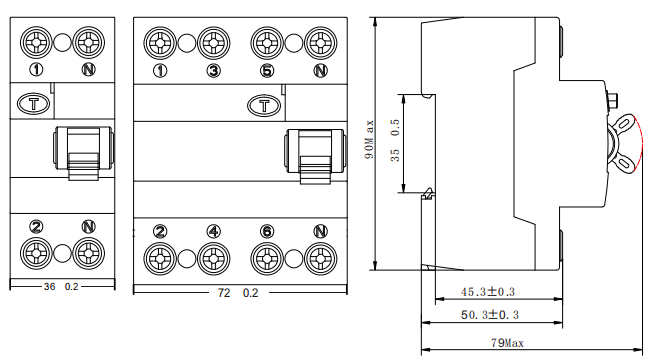 Tamaño del RCCB EKL1-125H